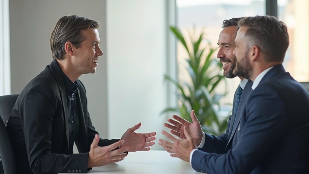 Professionele werkplek met twee personen in constructief gesprek