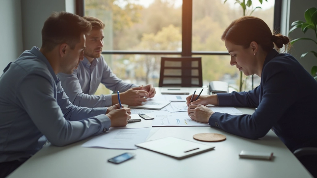 Professioneel zakelijk onderhandelingsgesprek in moderne conferentieruimte met twee personen