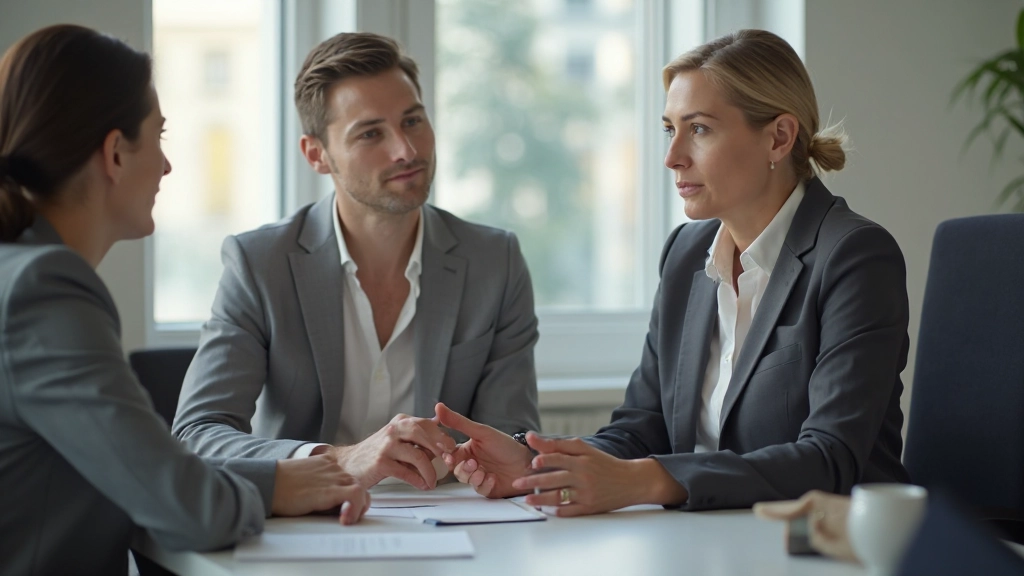 Vrouw onderhandelt met collega aan tafel met professionele uitstraling